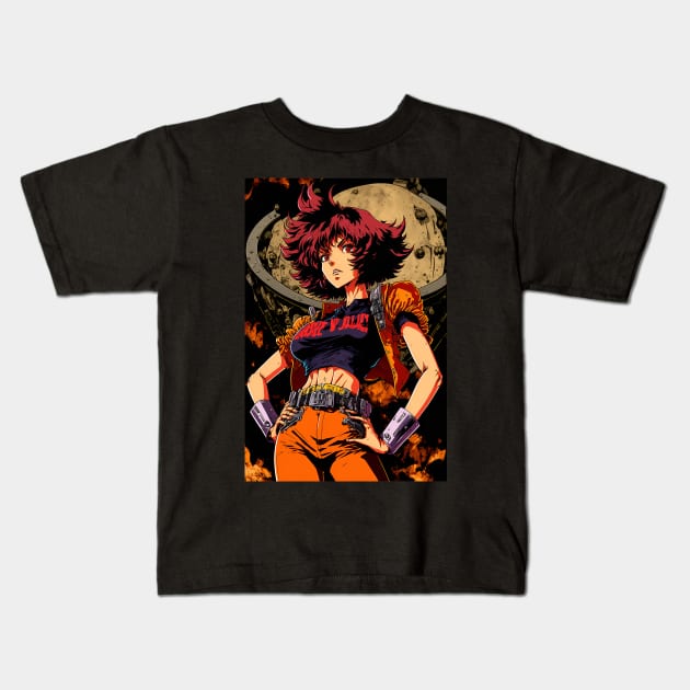 Anime Hot Girl in Futuristic outfit 90s style Kids T-Shirt by Bubblebug